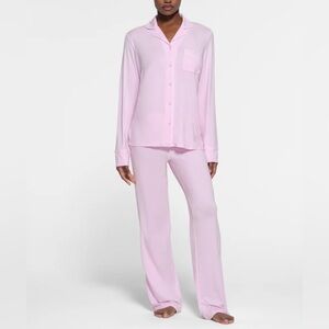 SKIMS Sleep Long Sleeve Button up SET: SMALL: Cherry Blossom Marble Trim: